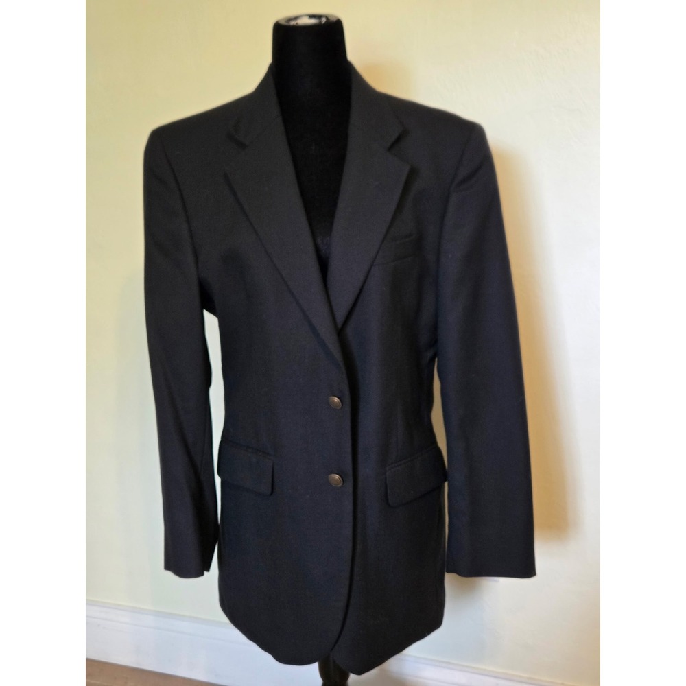 100% WOOL. Woolmark Travel Ease Collection Mens Black Wool  Blazer Sport Coat
